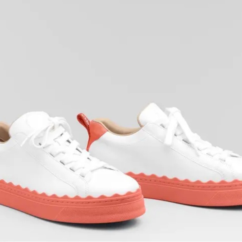 CHLOÉ - White and Pink Leather Sneakers - EU 40